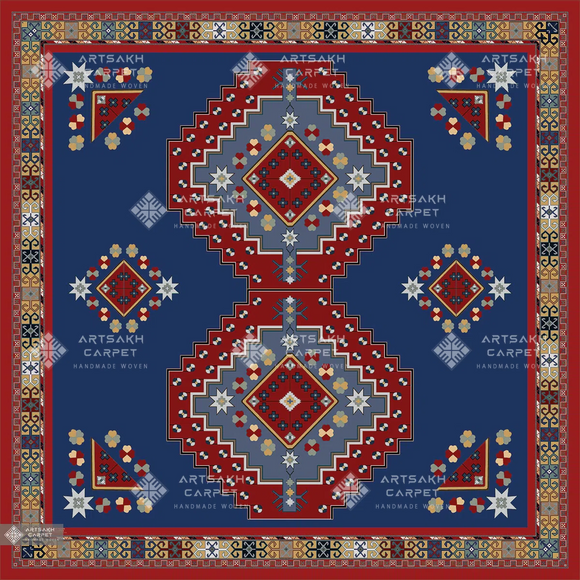 SILK SCARF WITH ARMENIAN ORNAMENT / SQUARE 020 / FREE DELIVERY